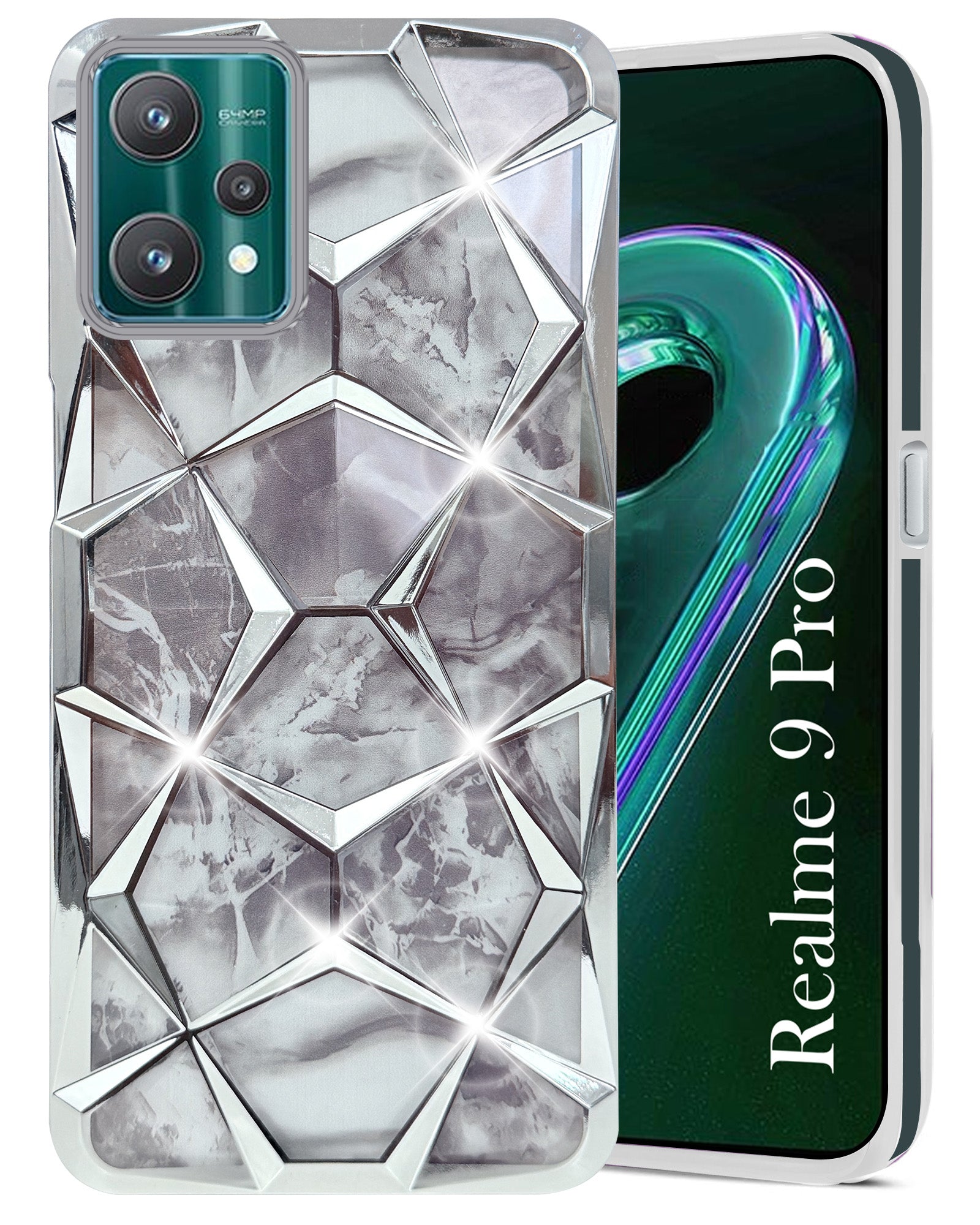 For Realme 9 Pro Back Cover Case ( Dual Design Glitter Sparkle and Detachable Diamond Print Case | Soft and Flexible)