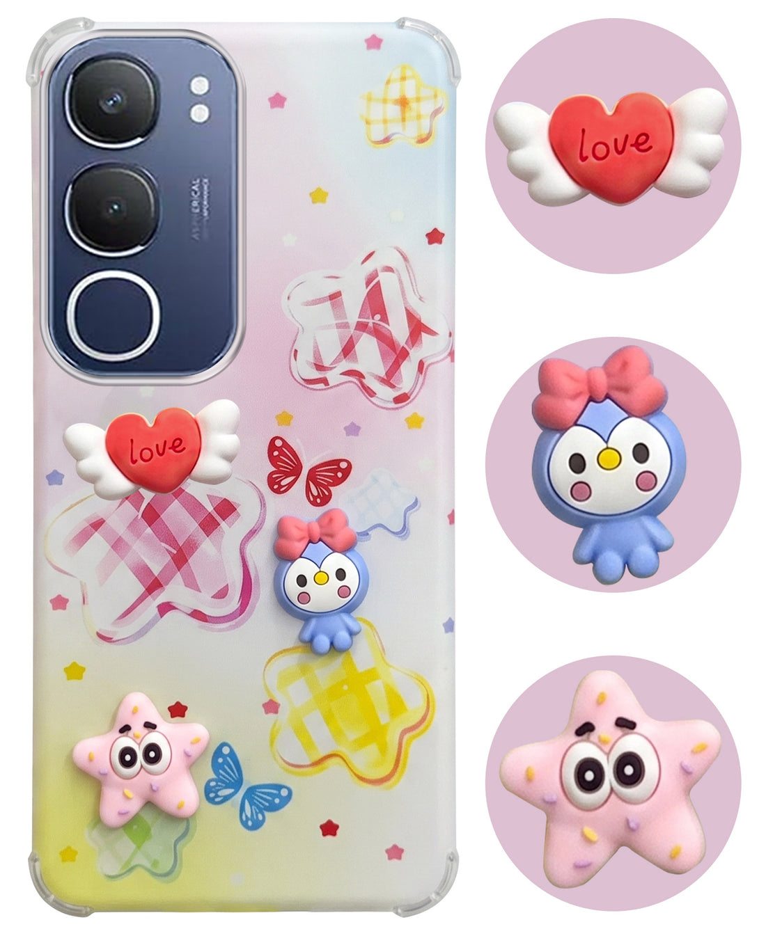 For Vivo Y29 Back Cover Case (3D Cute Cartoons | Hard Back Side Soft | Matte Premium Finish | HD Printing)