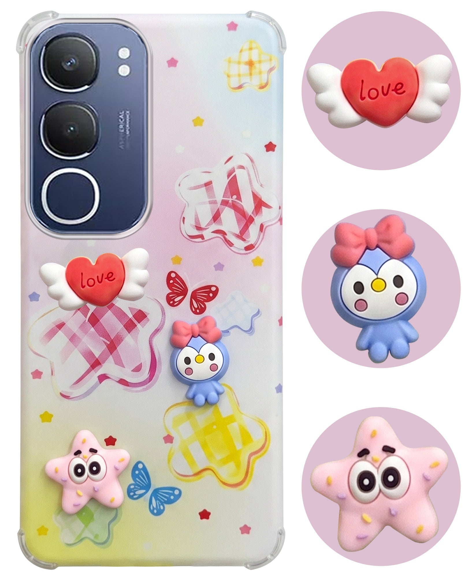 For Vivo Y29 Back Cover Case (3D Cute Cartoons | Hard Back Side Soft | Matte Premium Finish | HD Printing)