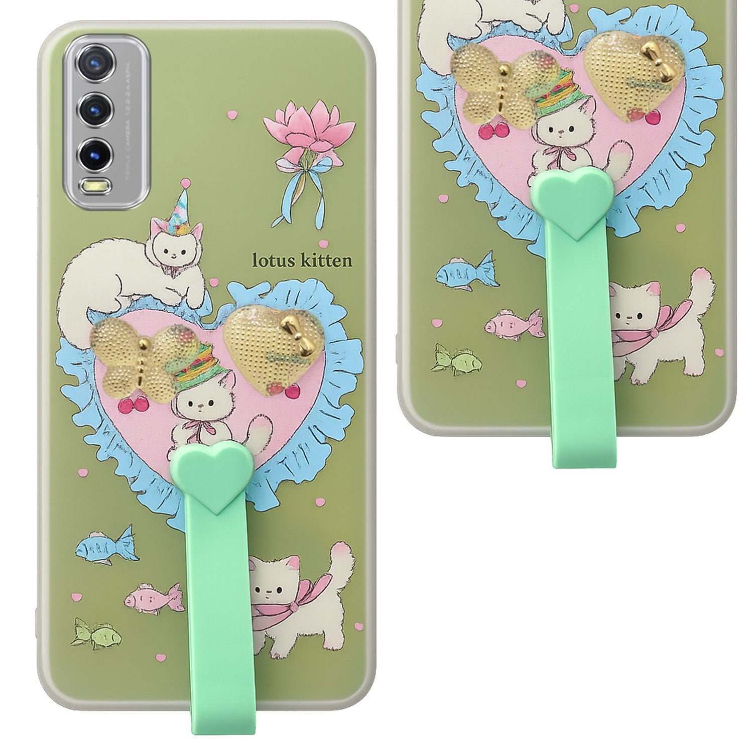 For Vivo Y20 | Y20i  Back Cover Case (3D Cute Heart Strap Holder | Camera Protection | Designer Girls Print)