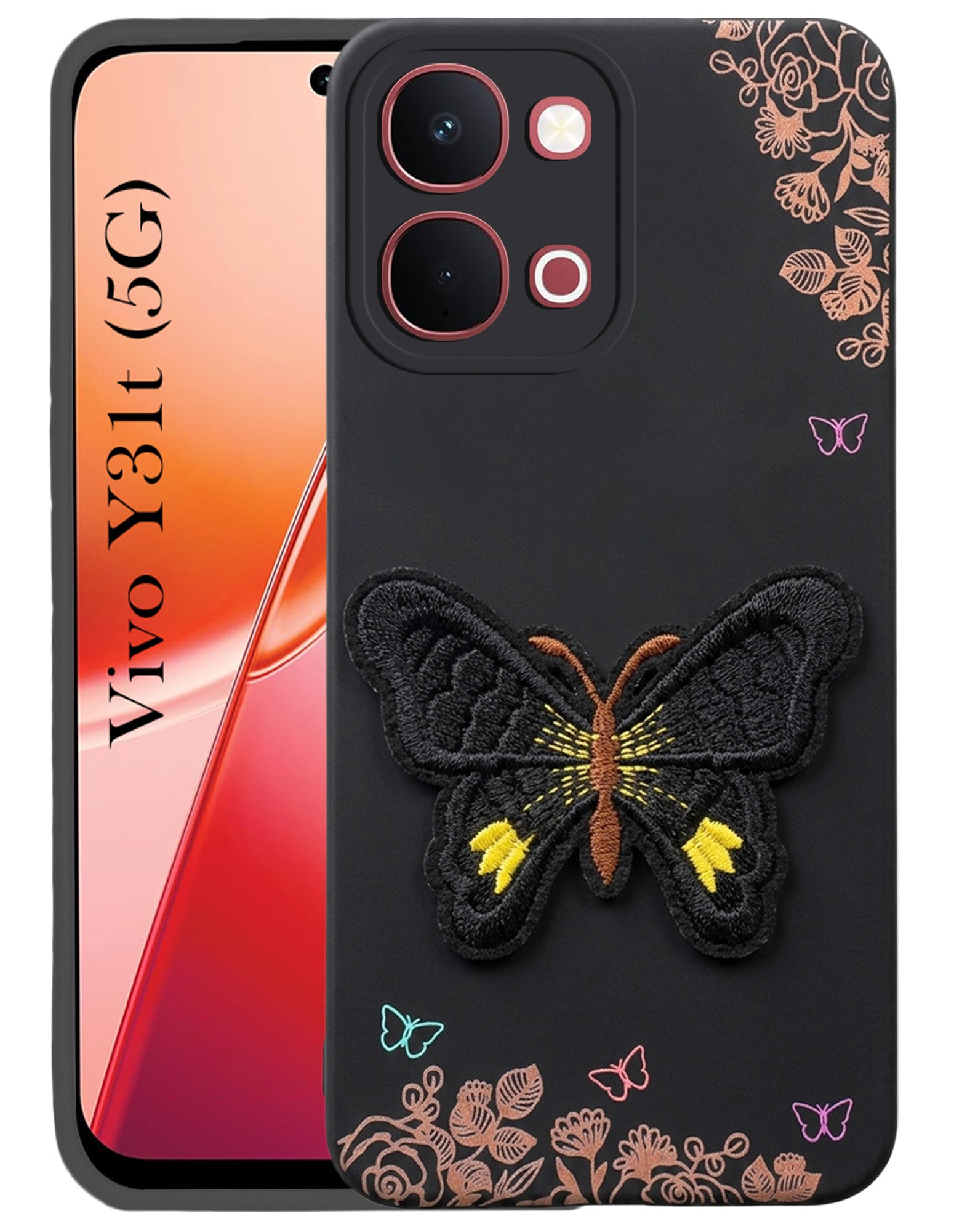 For Vivo Y31T 5G Back Cover Case (Soft Butterfly Embroidery | Women Teen Girls | Camera Protection| Matte Silicone)
