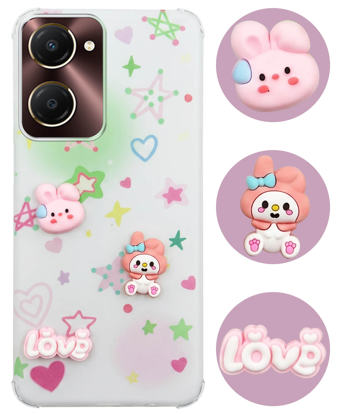 For Vivo iQOO Z9 Lite 5G Back Cover Case (3D Cute Cartoons | Hard Back Side Soft | Matte Premium Finish | HD Printing)