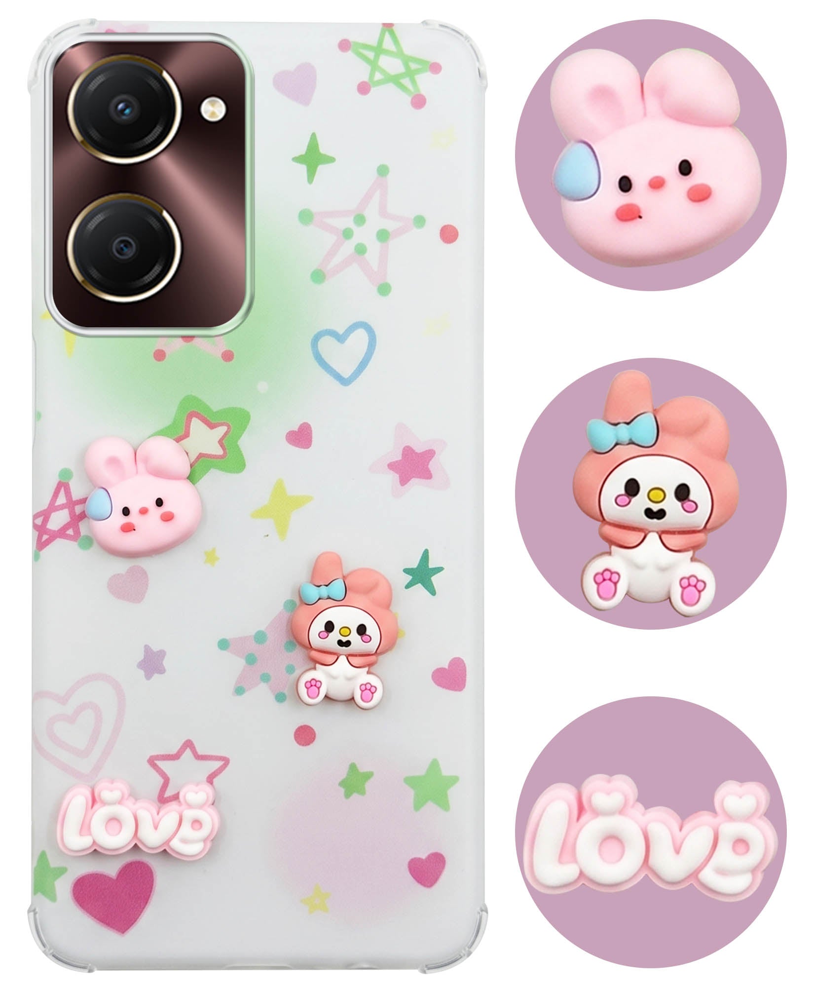 For Vivo iQOO Z9 Lite 5G Back Cover Case (3D Cute Cartoons | Hard Back Side Soft | Matte Premium Finish | HD Printing)