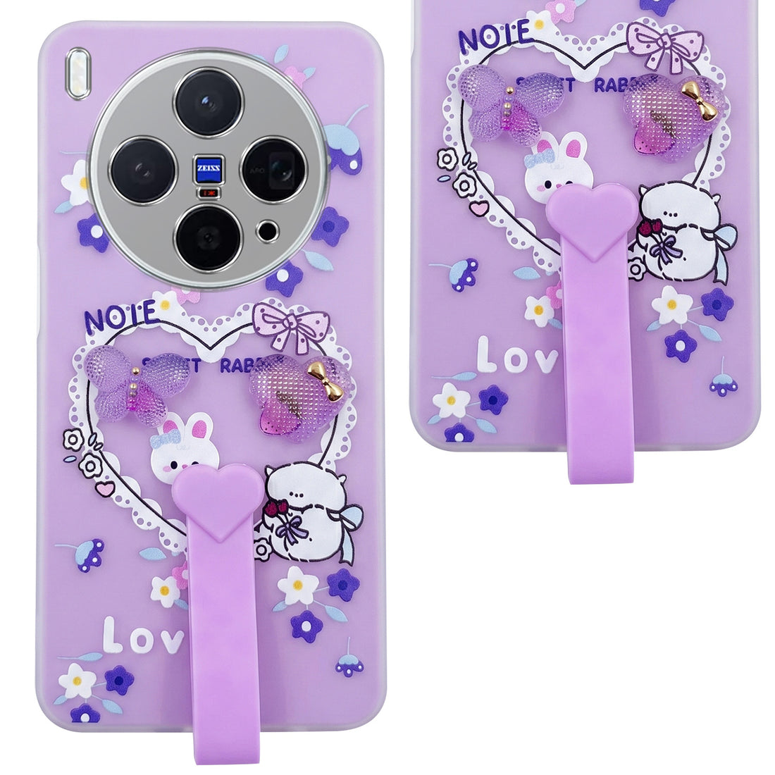 For Vivo X300 5G Back Cover Case (3D Cute Heart Strap Holder | Camera Protection | Designer Girls Print)