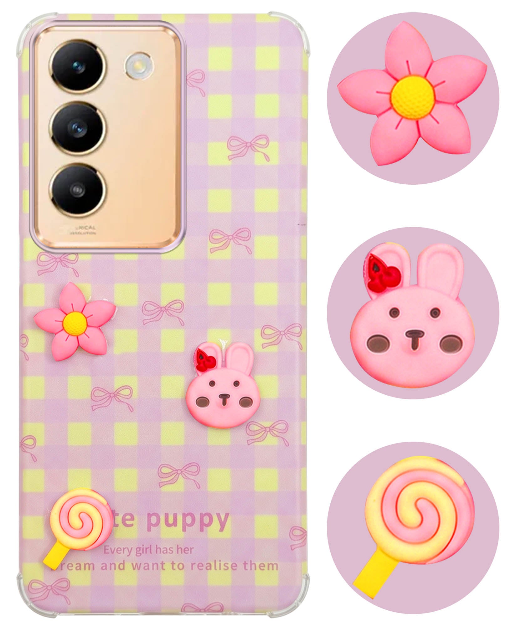 For Vivo Y200e Back Cover Case (3D Cute Cartoons | Hard Back Side Soft | Matte Premium Finish | HD Printing)