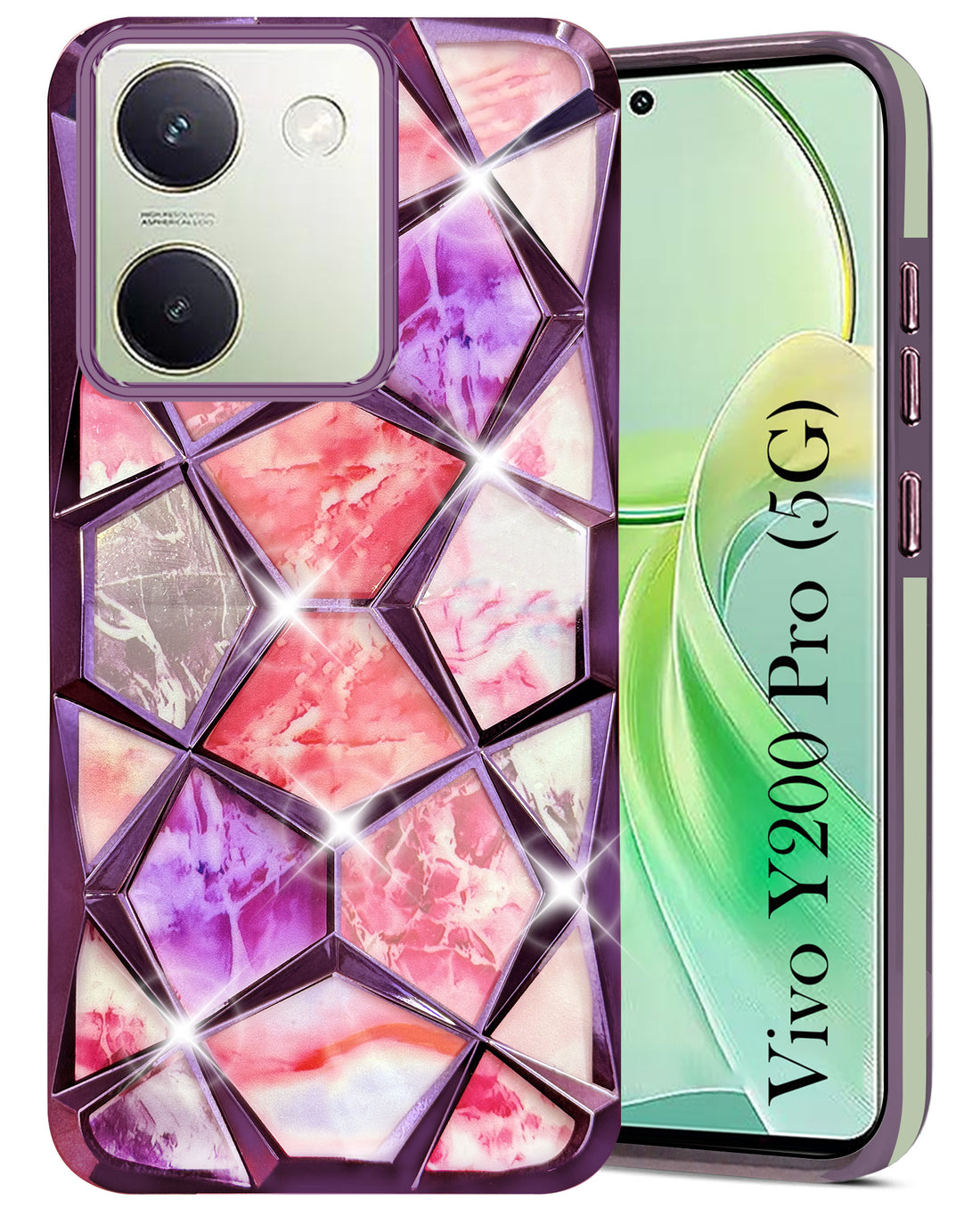 For Vivo Y200 Pro 5G Back Cover Case ( Dual Design Glitter Sparkle and Detachable Diamond Print Case | Soft and Flexible)