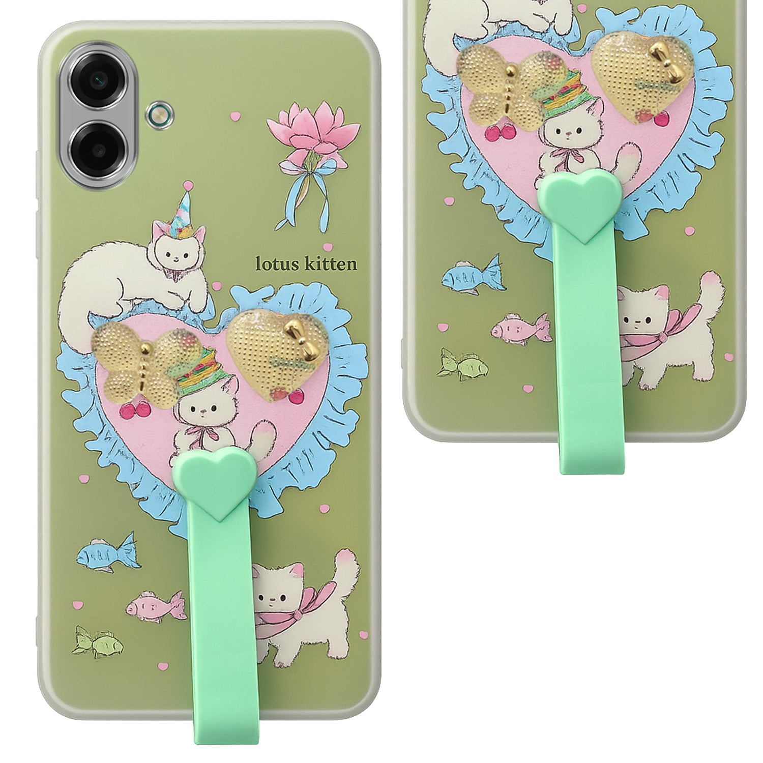 For Samsung Galaxy A07 5G | F70e 5G Back Cover Case (3D Cute Heart Strap Holder | Camera Protection | Designer Girls Print)