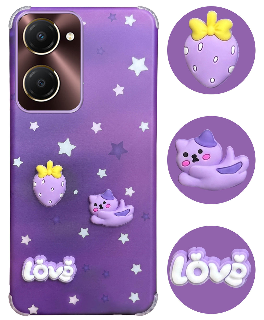 For Vivo iQOO Z9 Lite 5G Back Cover Case (3D Cute Cartoons | Hard Back Side Soft | Matte Premium Finish | HD Printing)