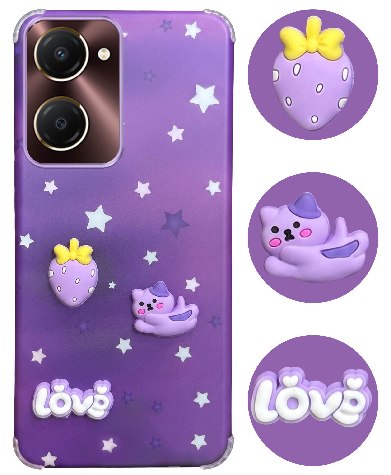 For Vivo iQOO Z9 Lite 5G Back Cover Case (3D Cute Cartoons | Hard Back Side Soft | Matte Premium Finish | HD Printing)