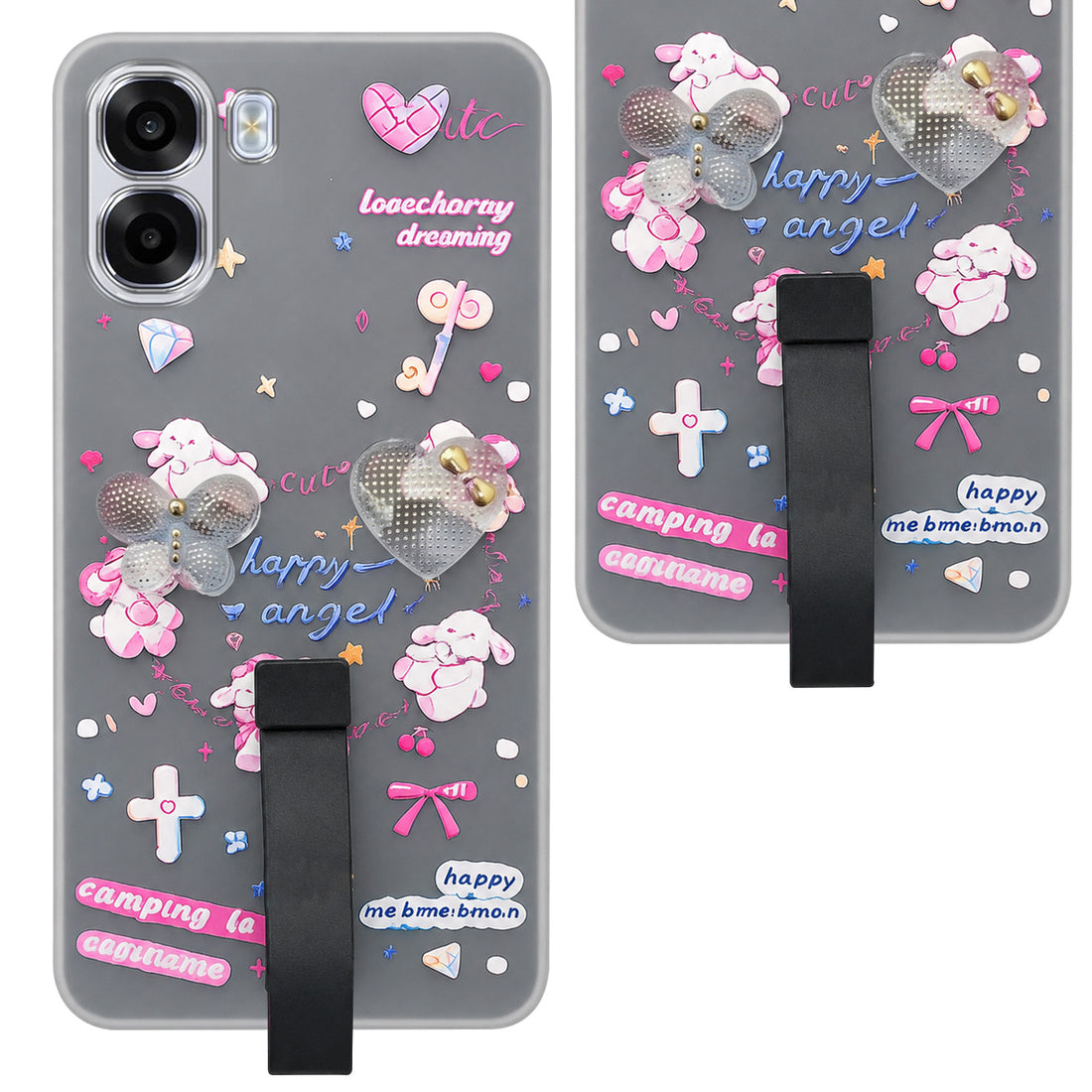 For Oppo K14x 5G Back Cover Case (3D Cute Heart Strap Holder | Camera Protection | Designer Girls Print)