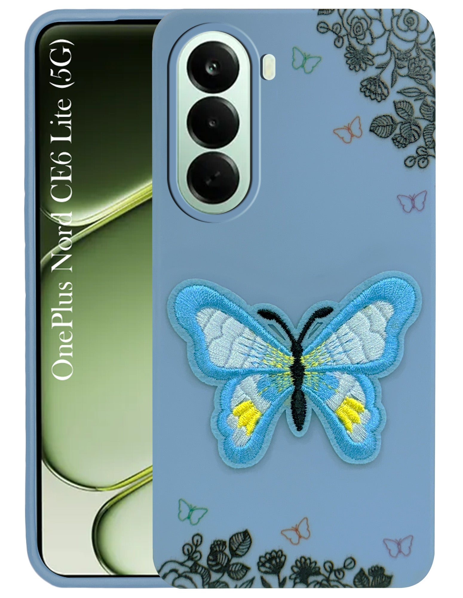 For OnePlus Nord CE 6 Lite Back Cover Case (Soft Butterfly Embroidery | Women Teen Girls | Camera Protection| Matte Silicone)