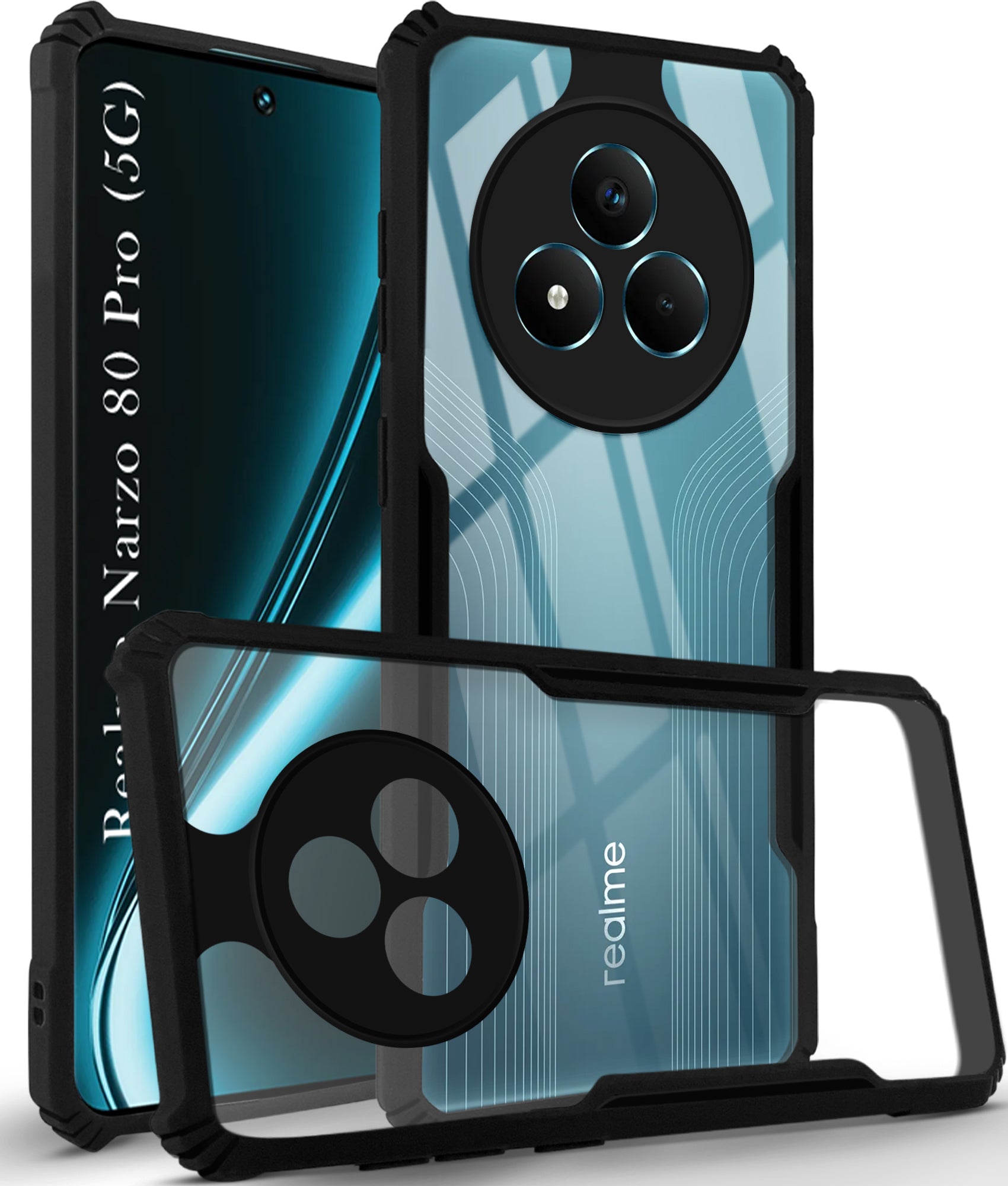For Realme Narzo 80 Pro Back Cover Case (Shockproof with Polycarbonate Clear Panel | Professional Black)