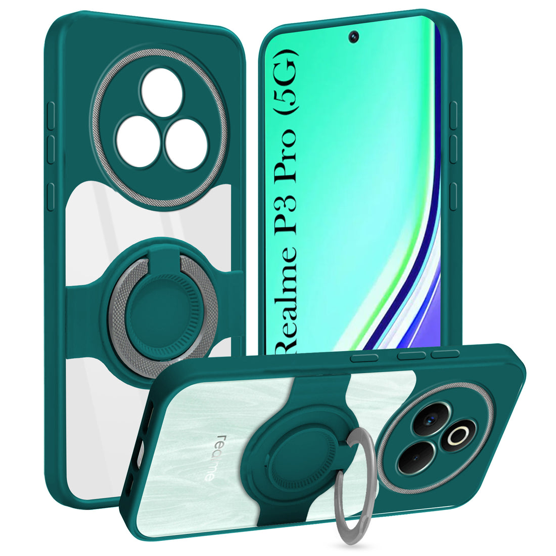 For Realme P3 Pro Back Cover Case with stand (Built-in Ring Holder Kickstand | Lifetime Anti Yellow | Camera Protection)