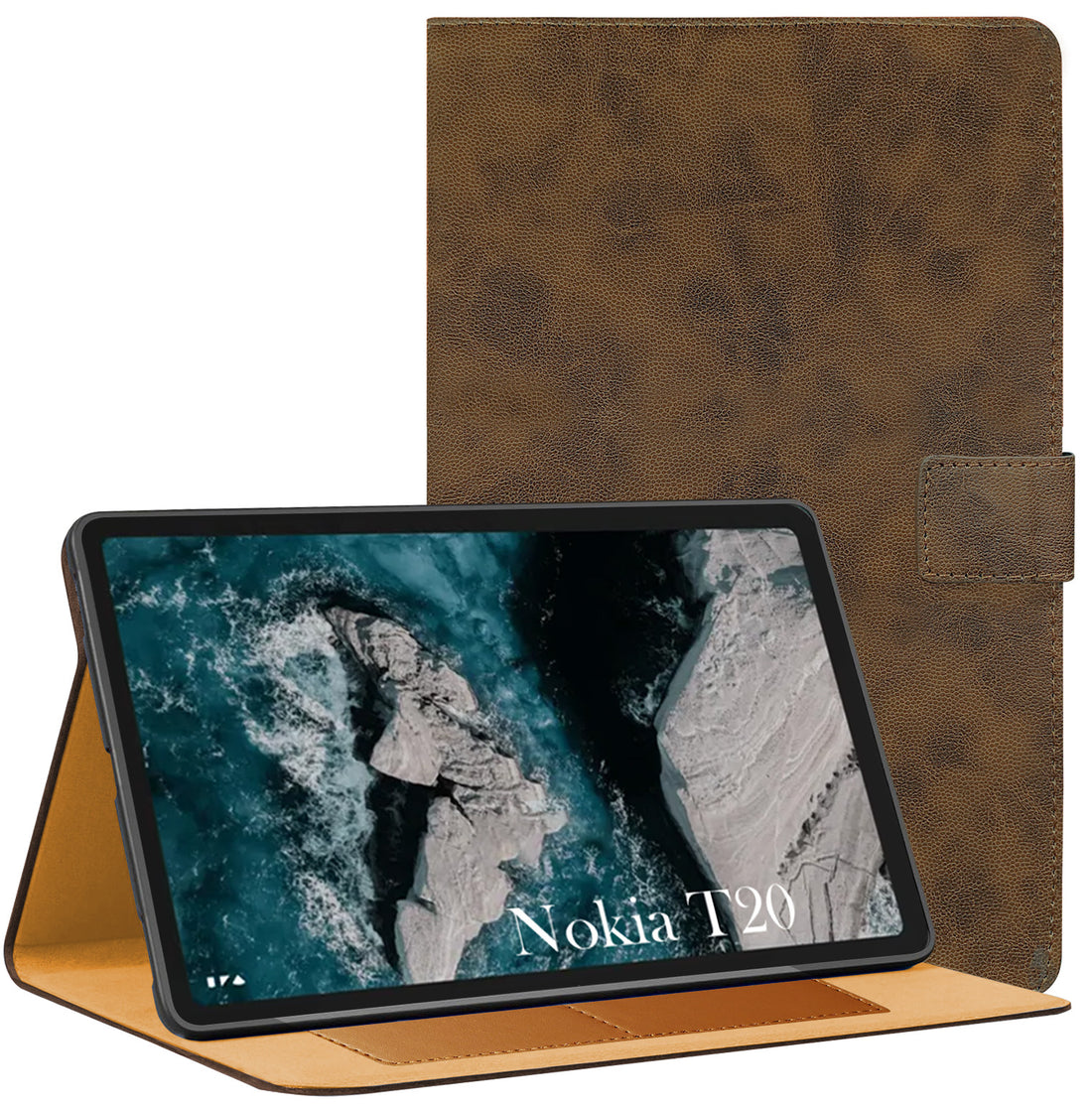 For Nokia T20 10.36 Inch TA-1397/1394/1392 Flip Cover Folio Cover (PU Leather | Multi-Angle Smart Stand | Card Storage Slots | Silicone Back Pouch)