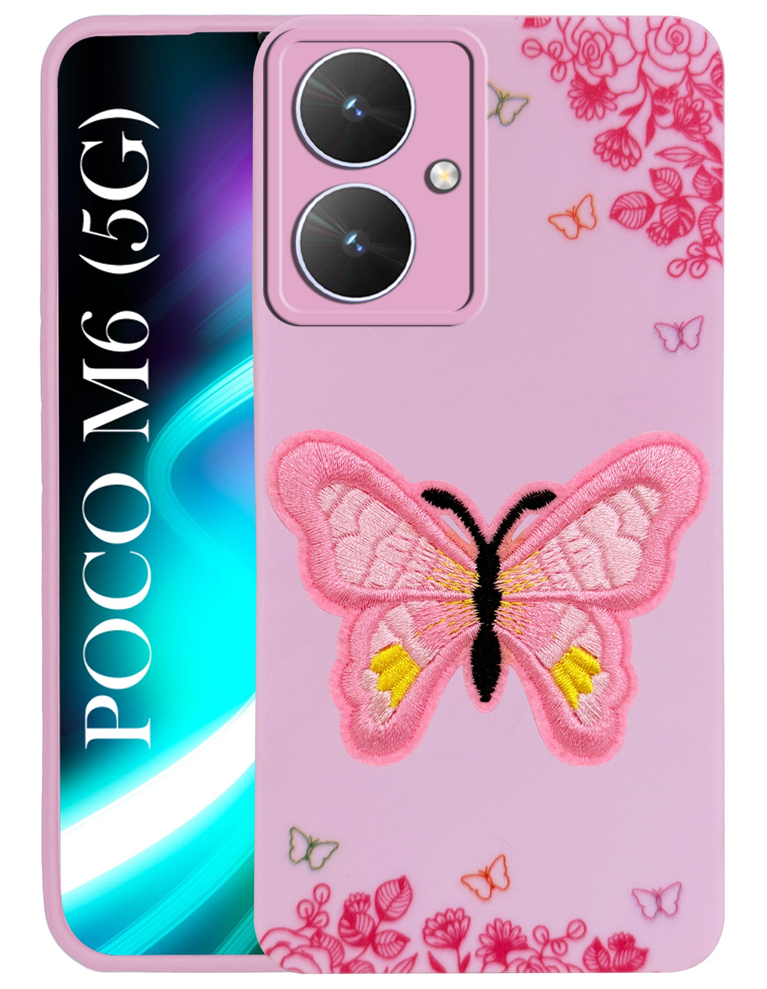 For Poco M6 5G Back Cover Case (Soft Butterfly Embroidery | Women Teen Girls | Camera Protection| Matte Silicone)