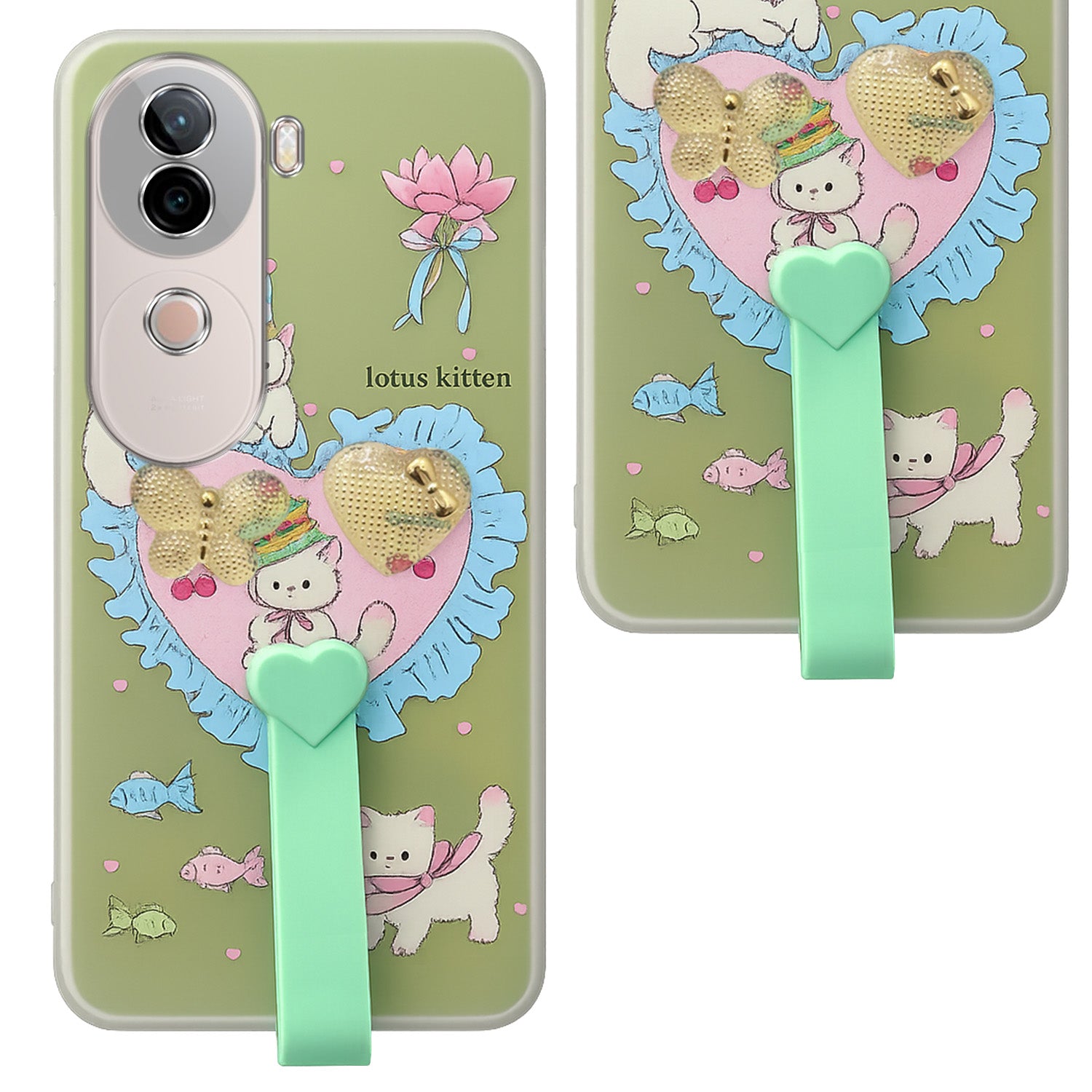 For Vivo V40e Back Cover Case (3D Cute Heart Strap Holder | Camera Protection | Designer Girls Print)