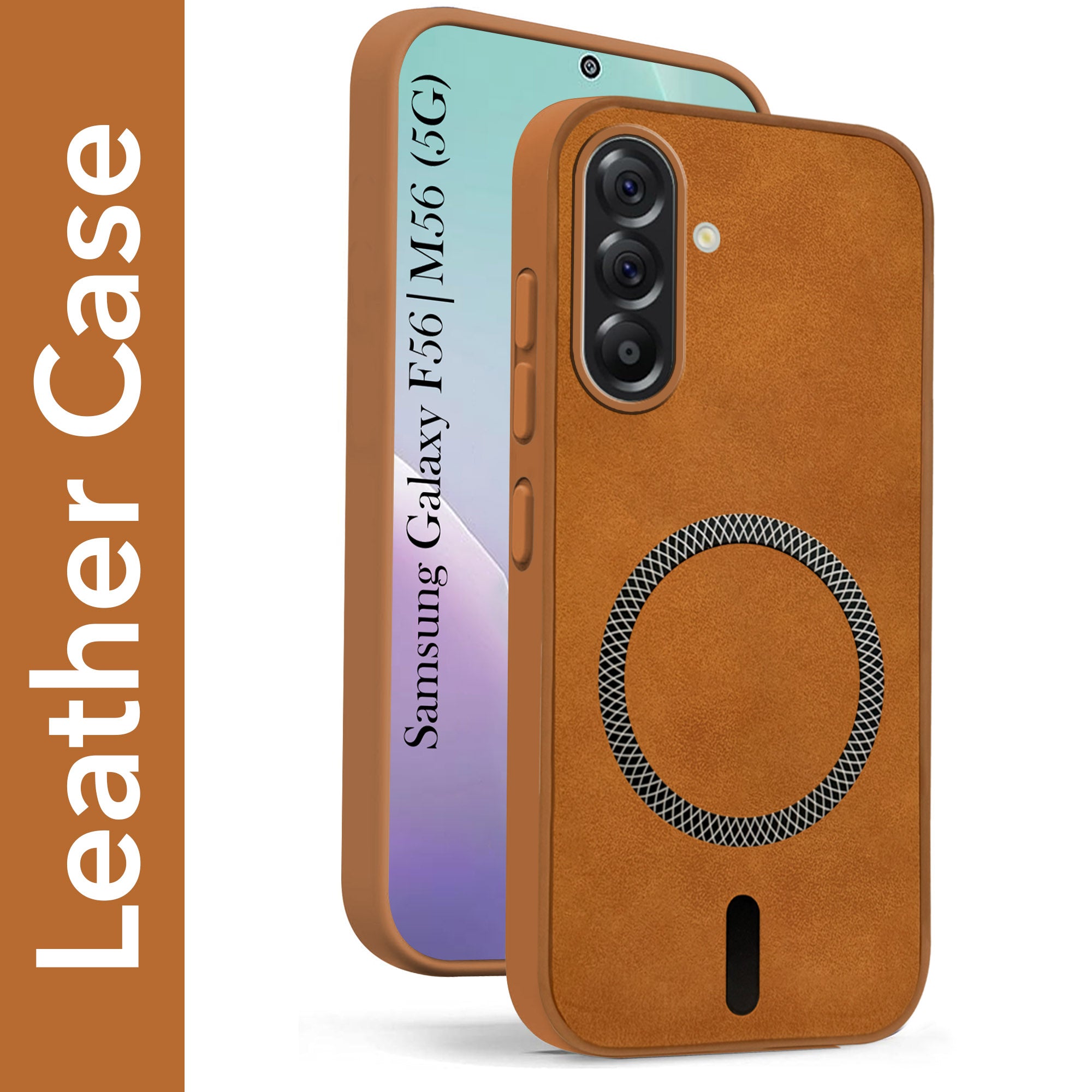 For Samsung Galaxy M56 | Samsung Galaxy F56 Back Cover Case Leather Finish (MagSafe Compatible Wireless Charging | Soft Touch | Camera Bump Protection)