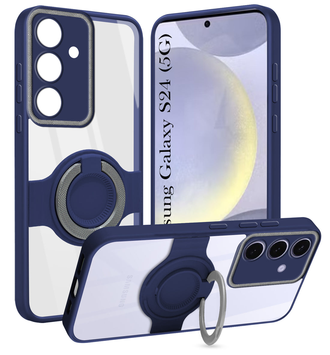 For Samsung Galaxy S24 Back Cover Case with stand (Built-in Ring Holder Kickstand | Lifetime Anti Yellow | Camera Protection)