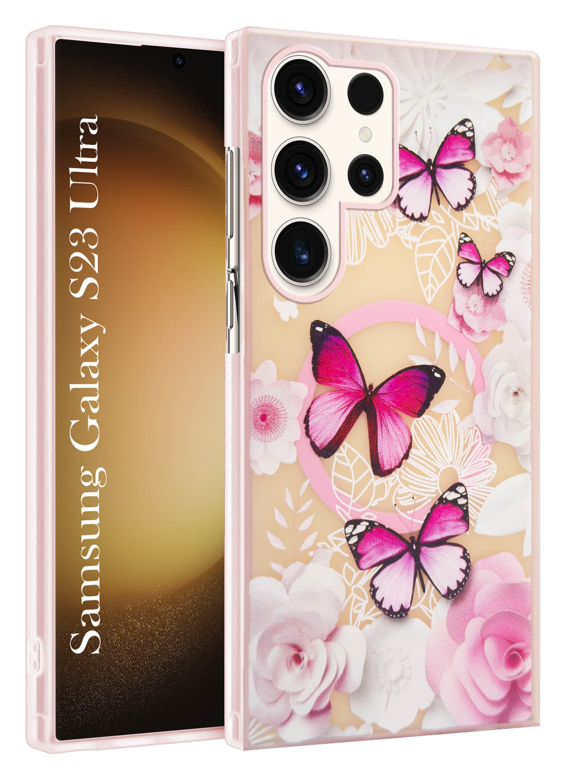 For Samsung Galaxy S23 Ultra Back Cover Case (Cute Floral Design | Flower Print for Girls | MagSafe Compatible Wireless Charging)