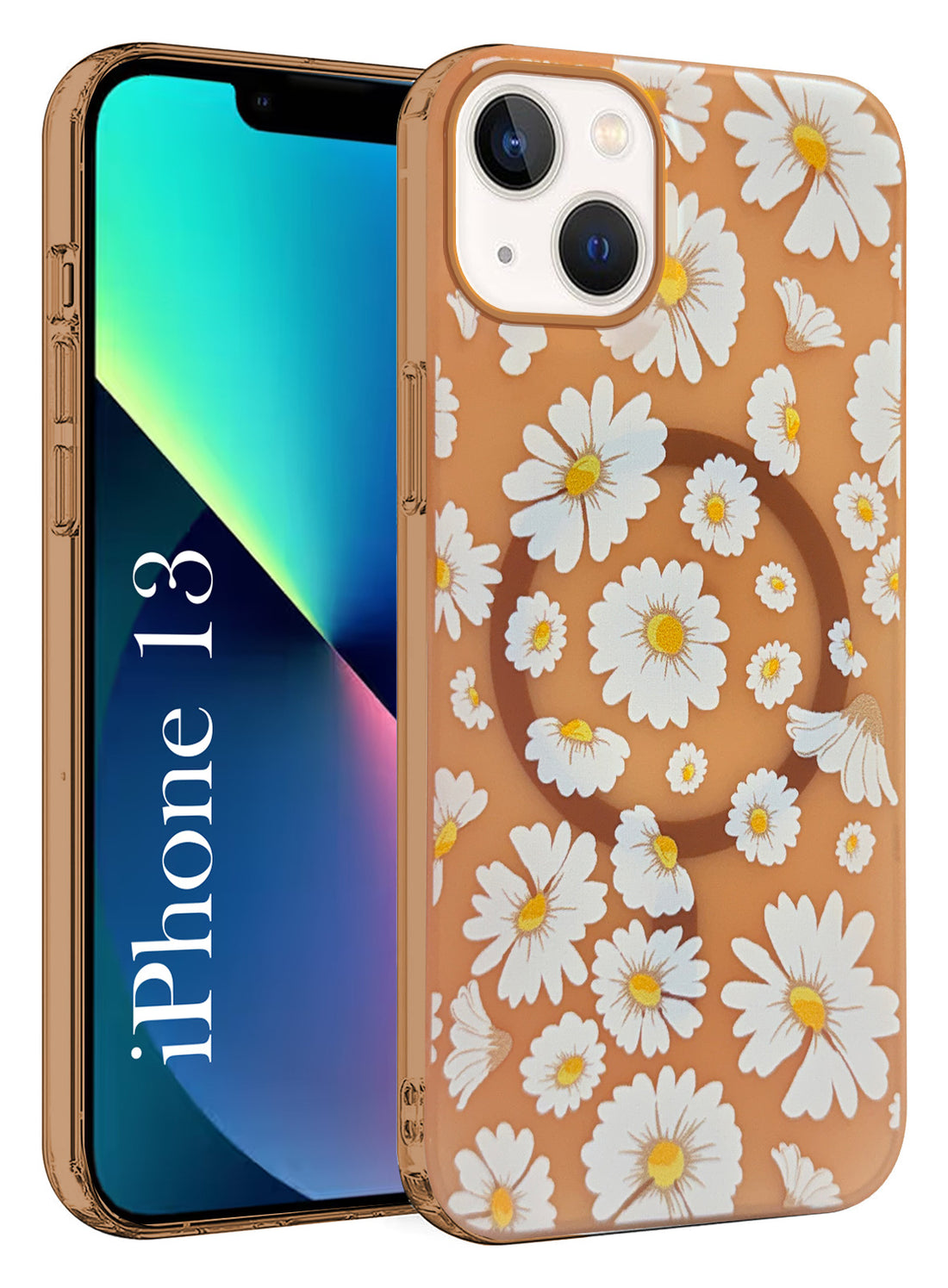 For Apple iPhone 13 Back Cover Case (Cute Floral Design | Flower Print for Girls | MagSafe Compatible Wireless Charging)