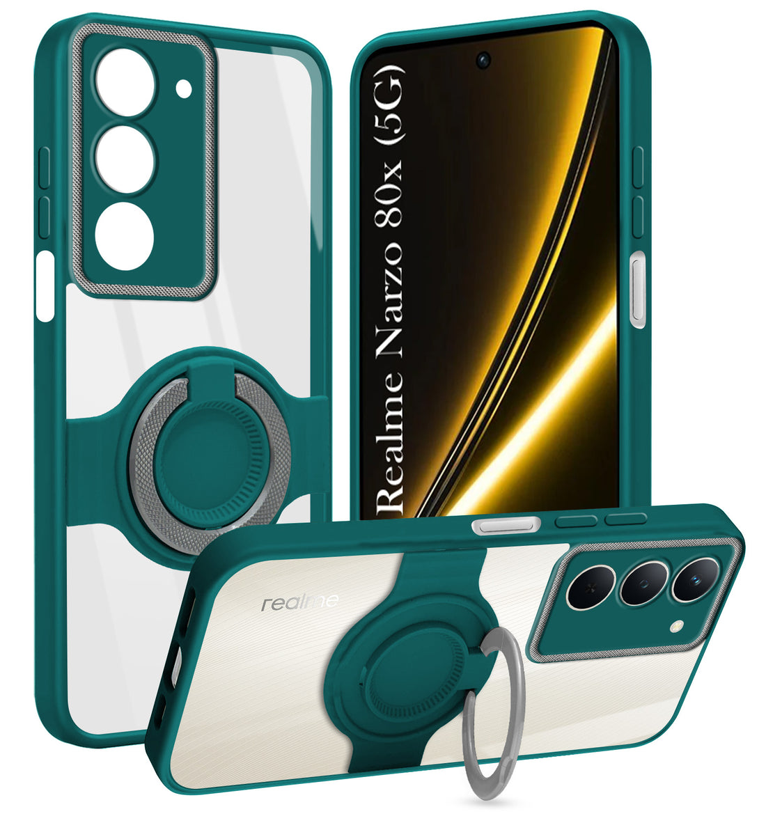 For Realme Narzo 80x Back Cover Case with stand (Built-in Ring Holder Kickstand | Lifetime Anti Yellow | Camera Protection)