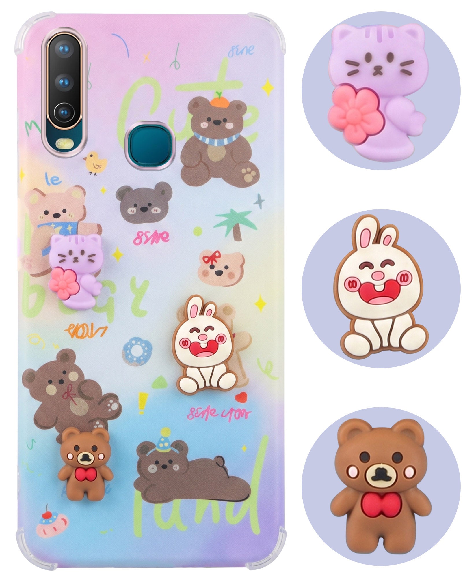 For Vivo U10 Back Cover Case (3D Cute Cartoons | Hard Back Side Soft | Matte Premium Finish | HD Printing)