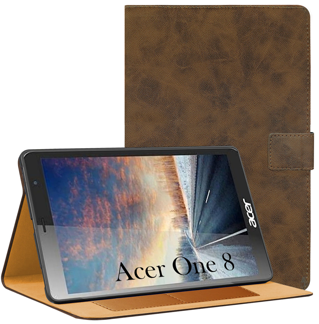 For Acer One 8 8 Inch Flip Cover Folio Cover (PU Matte Leather | Multi-Angle Smart Stand | Card Storage Slots | Silicone Back Pouch)