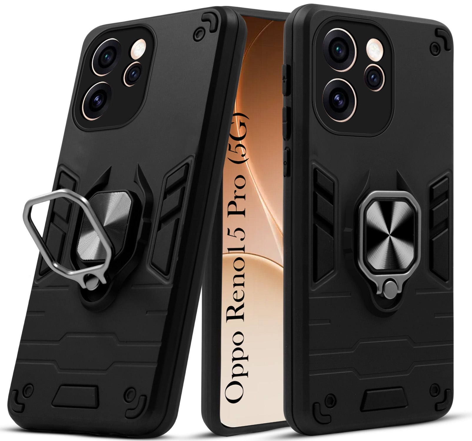 For Oppo Reno15 Pro 5G | Oppo Reno 15 Pro 5G Back Cover Case Hybrid Armor (Shockproof Dual Layer Polycarbonate |Ring Holder Kickstand)