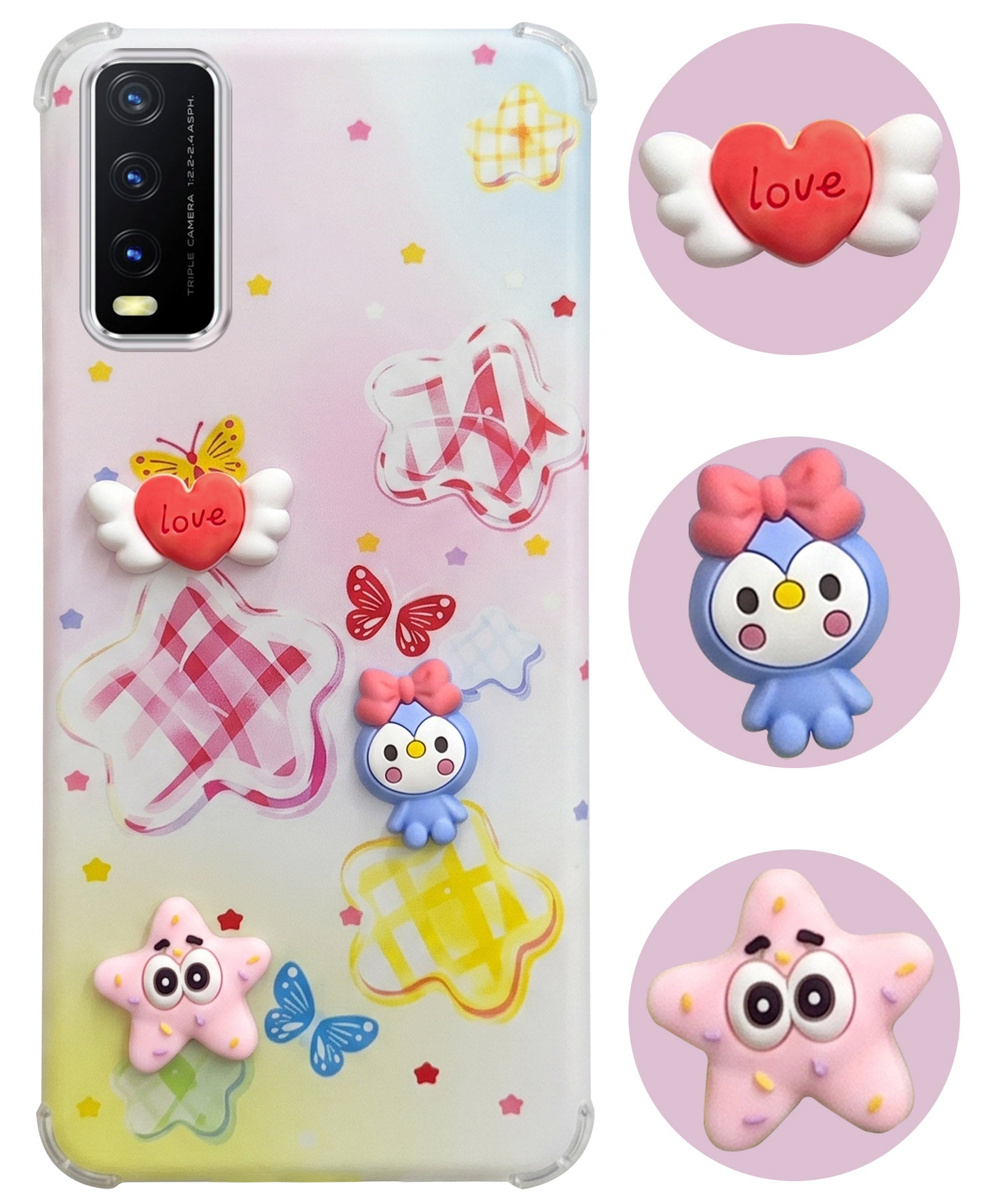 For Vivo Y20 | Y20i Back Cover Case (3D Cute Cartoons | Hard Back Side Soft | Matte Premium Finish | HD Printing)