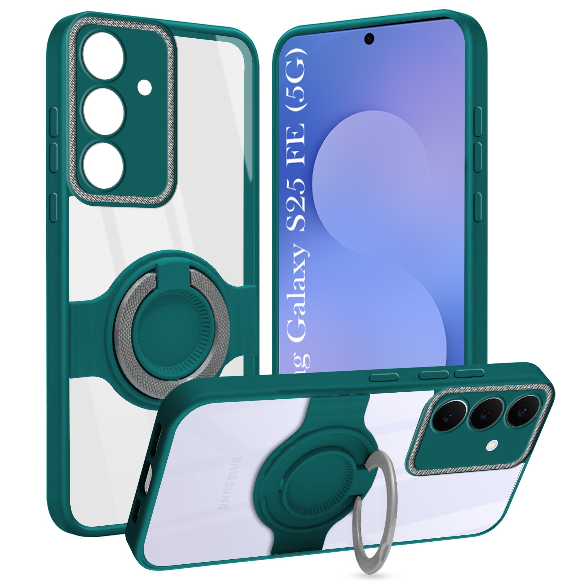 For Samsung Galaxy S25 FE Back Cover Case with stand (Built-in Ring Holder Kickstand | Lifetime Anti Yellow | Camera Protection)