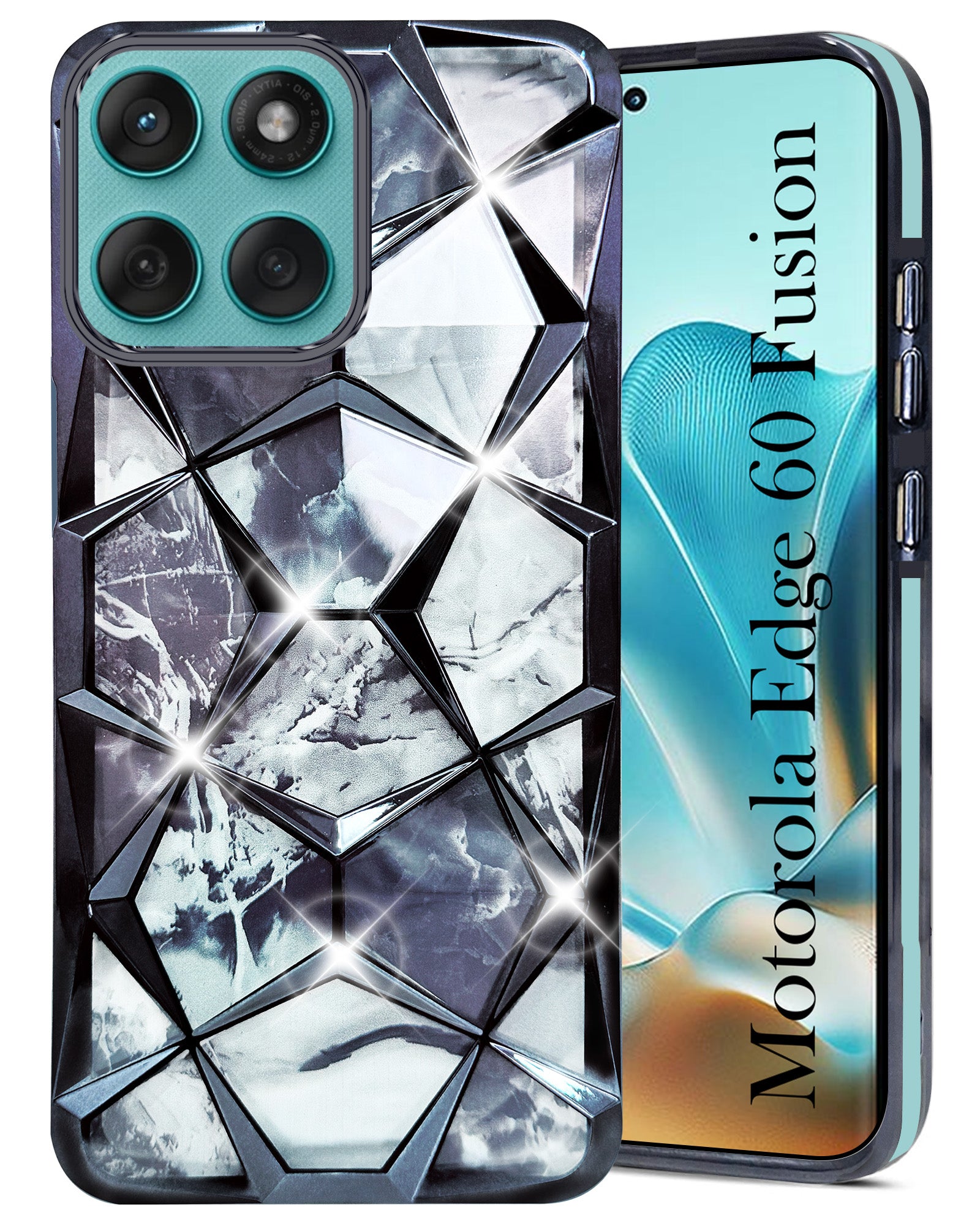 For Moto Edge 60 Fusion Back Cover Case Compatible With Motorola ( Dual Design Glitter Sparkle and Detachable Diamond Print Case | Soft and Flexible)