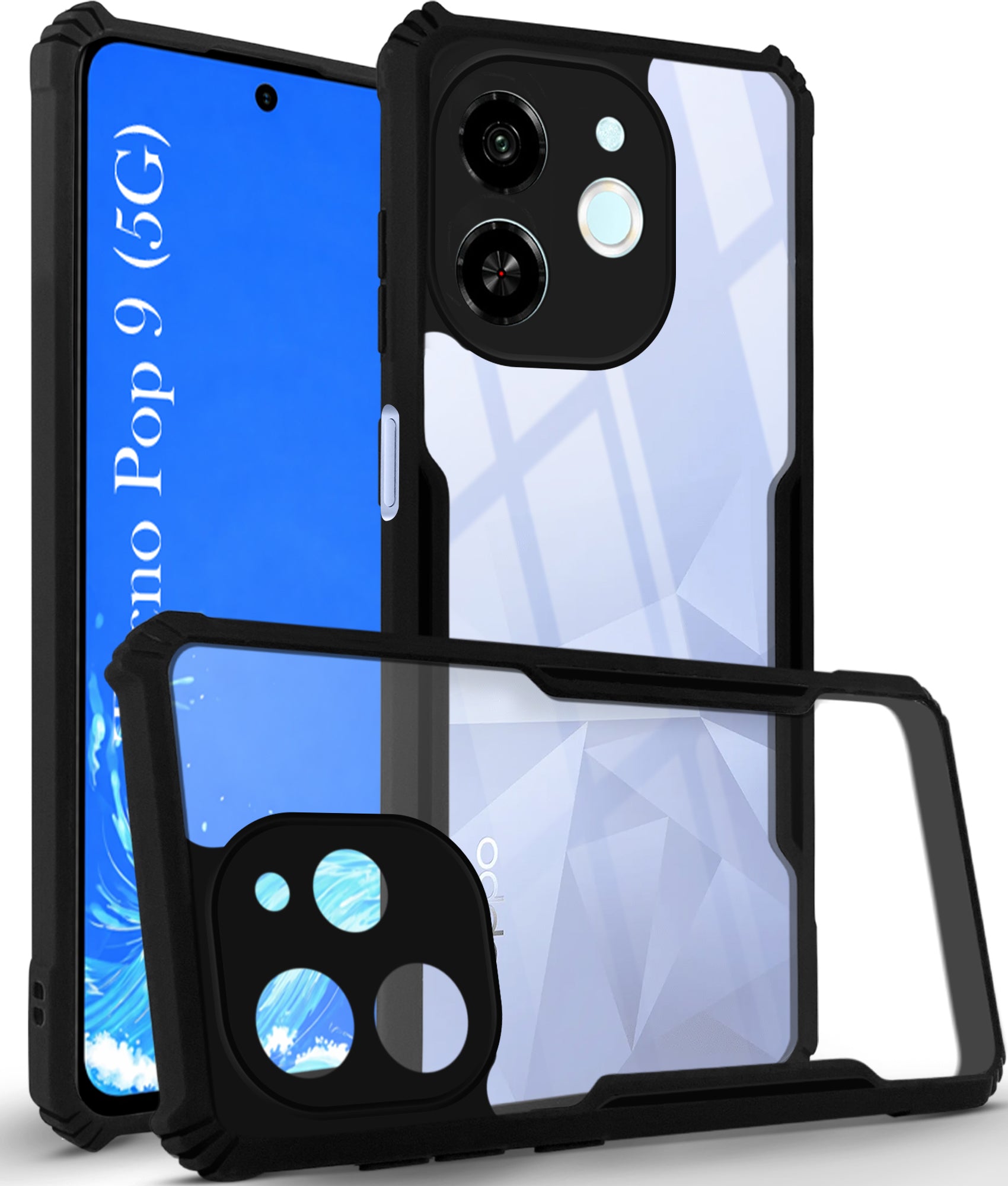 For Tecno Pop 9 5G | Tecno Spark 30C 5G Back Cover Case Hybrid (Shockproof with Polycarbonate Clear Panel | Professional Black)