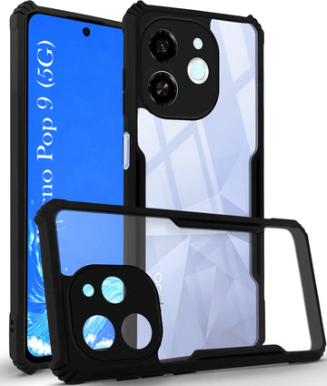 For Tecno Pop 9 5G | Tecno Spark 30C 5G Back Cover Case Hybrid (Shockproof with Polycarbonate Clear Panel | Professional Black)