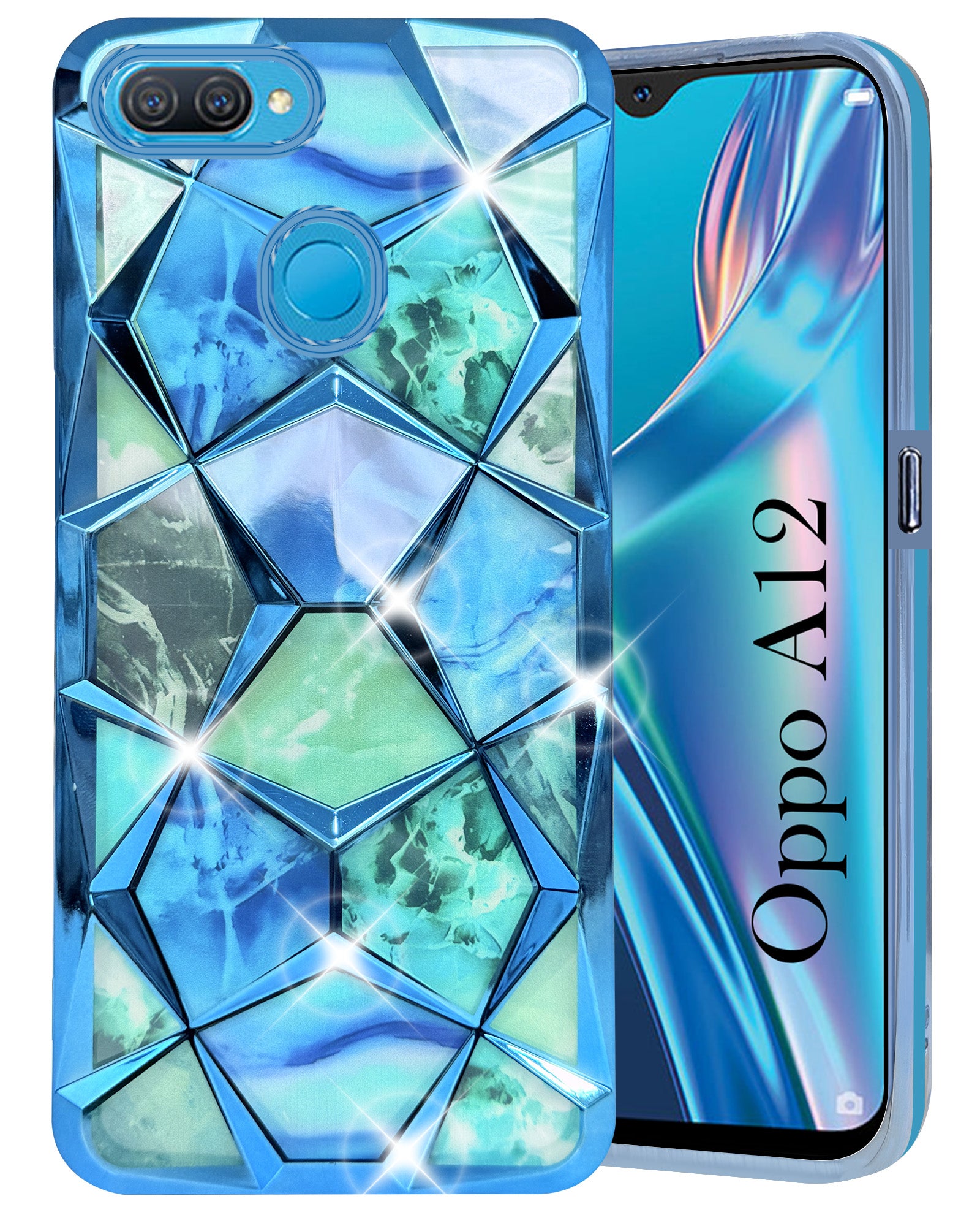 For Oppo A12 Back Cover Case (Dual Design Glitter Sparkle and Detachable Diamond Print Case | Soft and Flexible)
