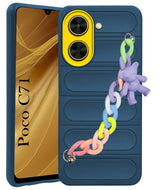 For Poco C71 Back Cover Case (Wrist Hanging Chain | Teddy Bracelet Charms | Matte Liquid Silicone | Camera Protection Ring)