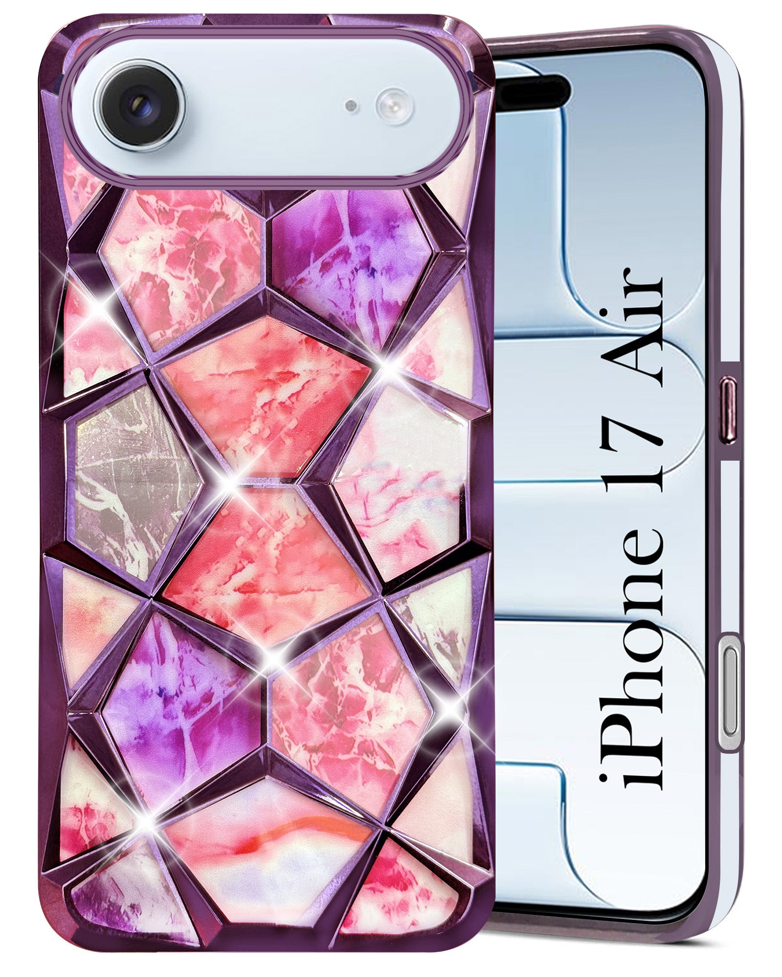 For Apple iPhone 17 Air Back Cover Case Compatible 3D Silicone (Dual Design Glitter Sparkle and Detachable Diamond Print Case | Soft and Flexible)