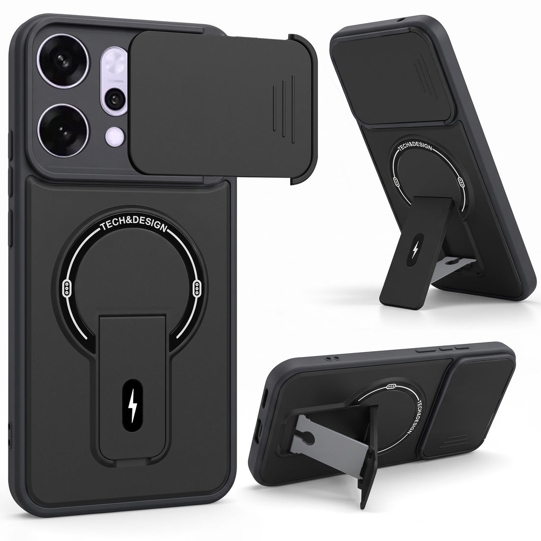 For Oppo Reno14 5G | Oppo Reno 14 5G Back Case Cover Metallic (Hybrid Armor Kickstand | Sliding Shutter Camera Protection | MagSafe Compatible)