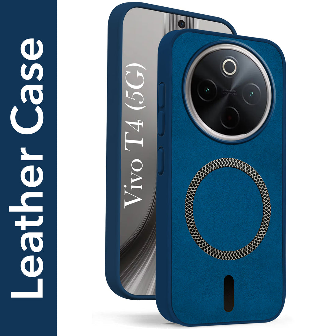 For Vivo T4 Back Cover Case Leather Finish (MagSafe Compatible Wireless Charging | Soft Touch | Camera Bump Protection)
