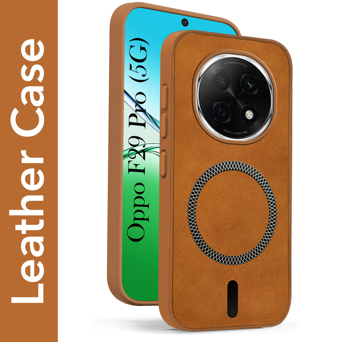 For Oppo F29 Pro Back Cover Case Leather Finish (MagSafe Compatible Wireless Charging | Soft Touch | Camera Bump Protection)