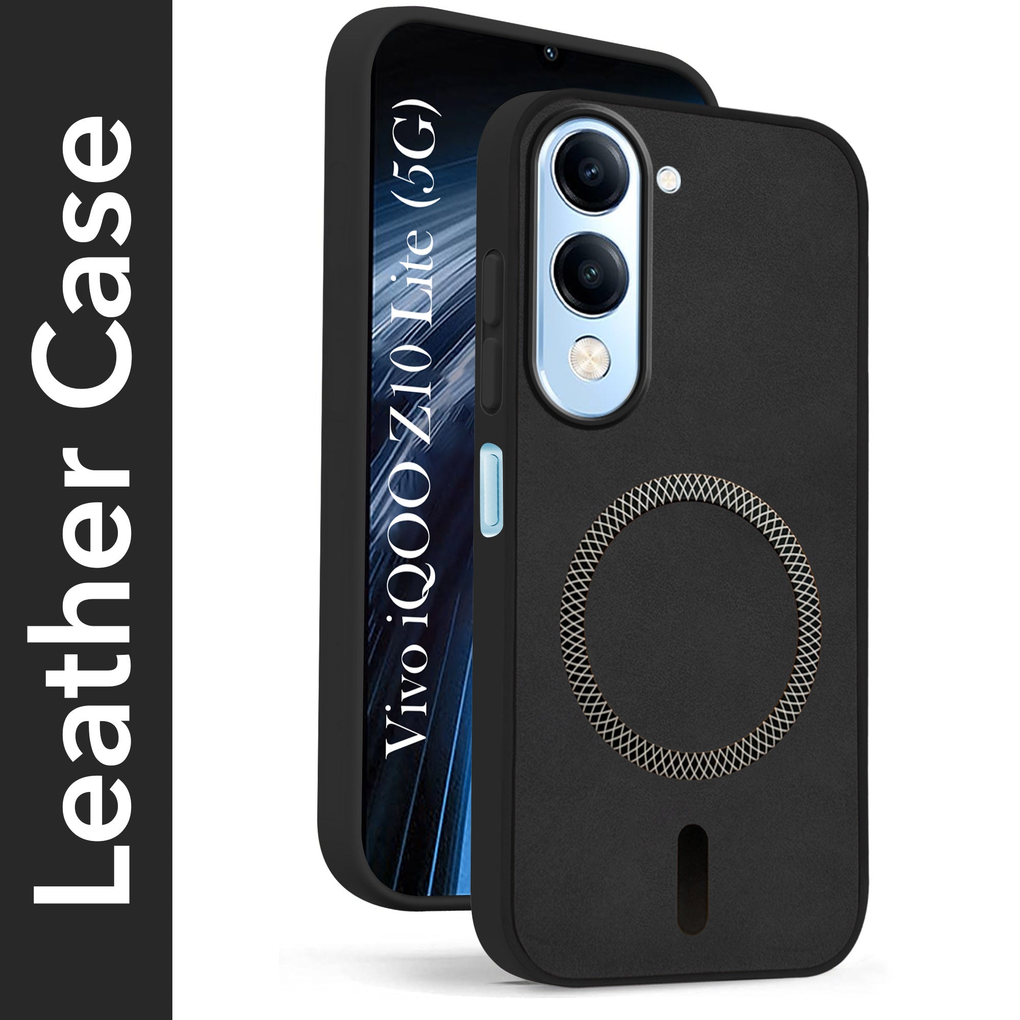 For Vivo iQOO Z10 Lite Back Cover Case Leather Finish (MagSafe Compatible Wireless Charging | Soft Touch | Camera Bump Protection)