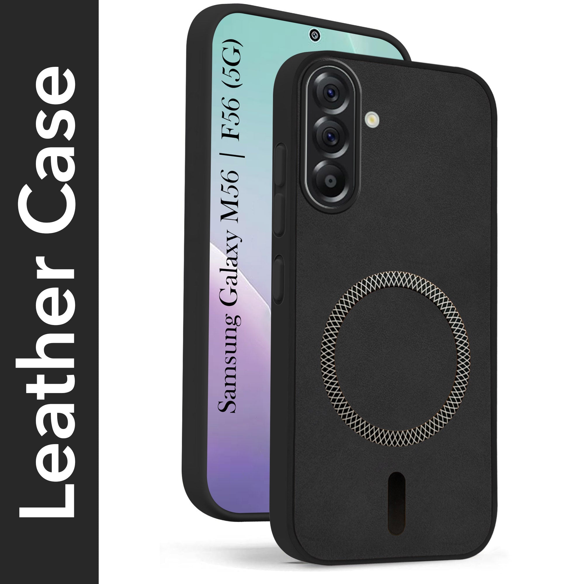 For Samsung Galaxy M56 | Samsung Galaxy F56 Back Cover Case Leather Finish (MagSafe Compatible Wireless Charging | Soft Touch | Camera Bump Protection)