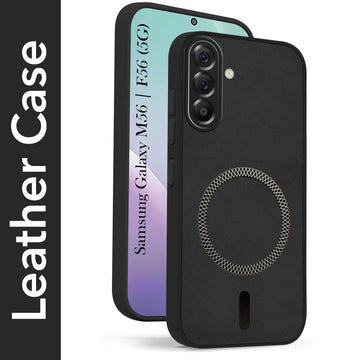 For Samsung Galaxy M56 | Samsung Galaxy F56 Back Cover Case Leather Finish (MagSafe Compatible Wireless Charging | Soft Touch | Camera Bump Protection)