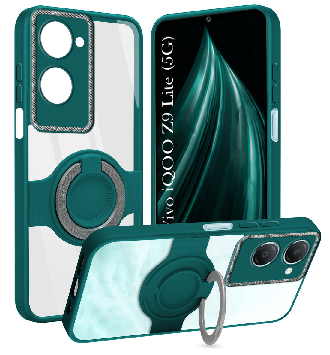 For Vivo iQOO Z9 Lite Back Cover Case with stand (Built-in Ring Holder Kickstand | Lifetime Anti Yellow | Camera Protection)