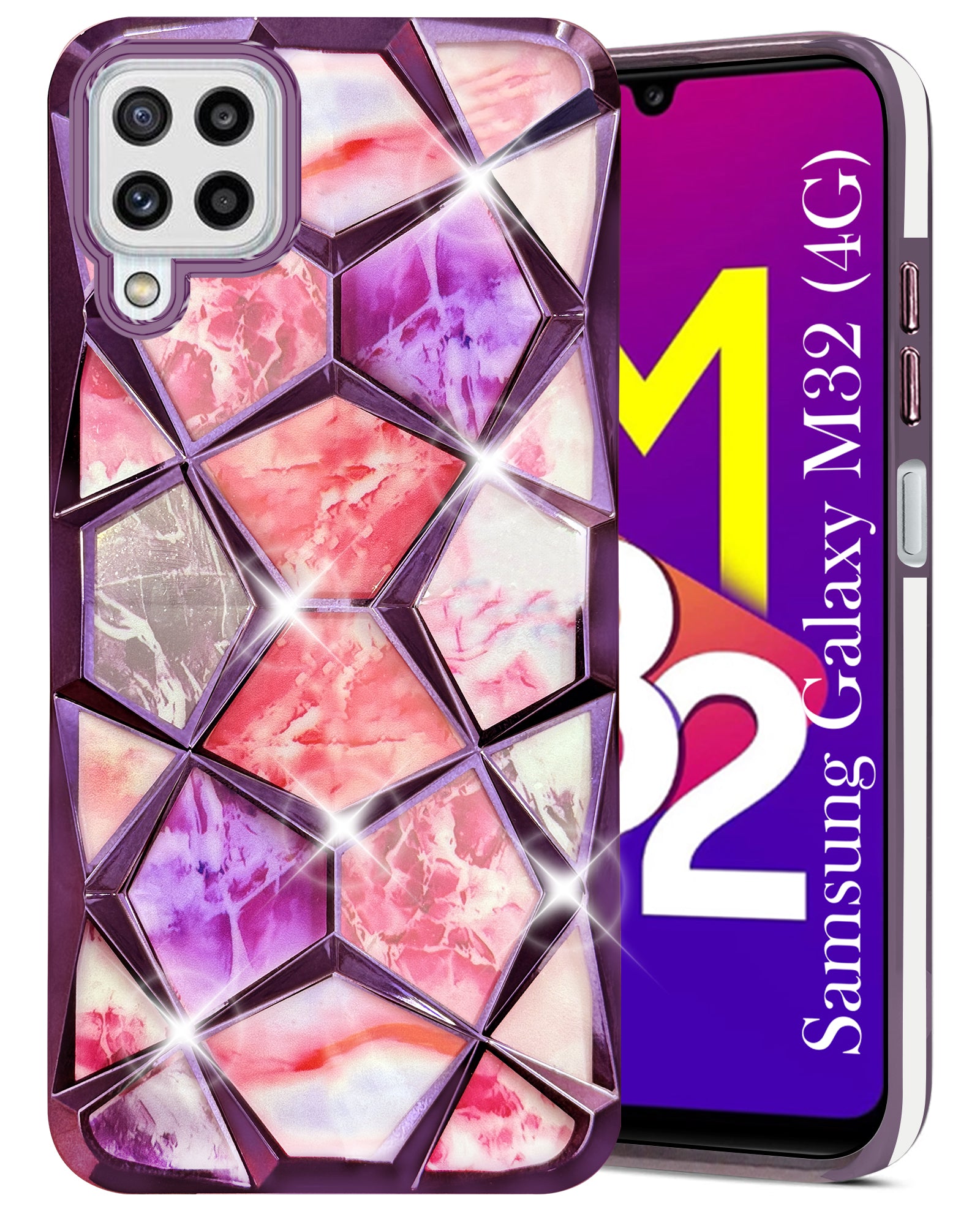 For Samsung Galaxy M32 4G Back Cover Case (Dual Design Glitter Sparkle and Detachable Diamond Print Case | Soft and Flexible)