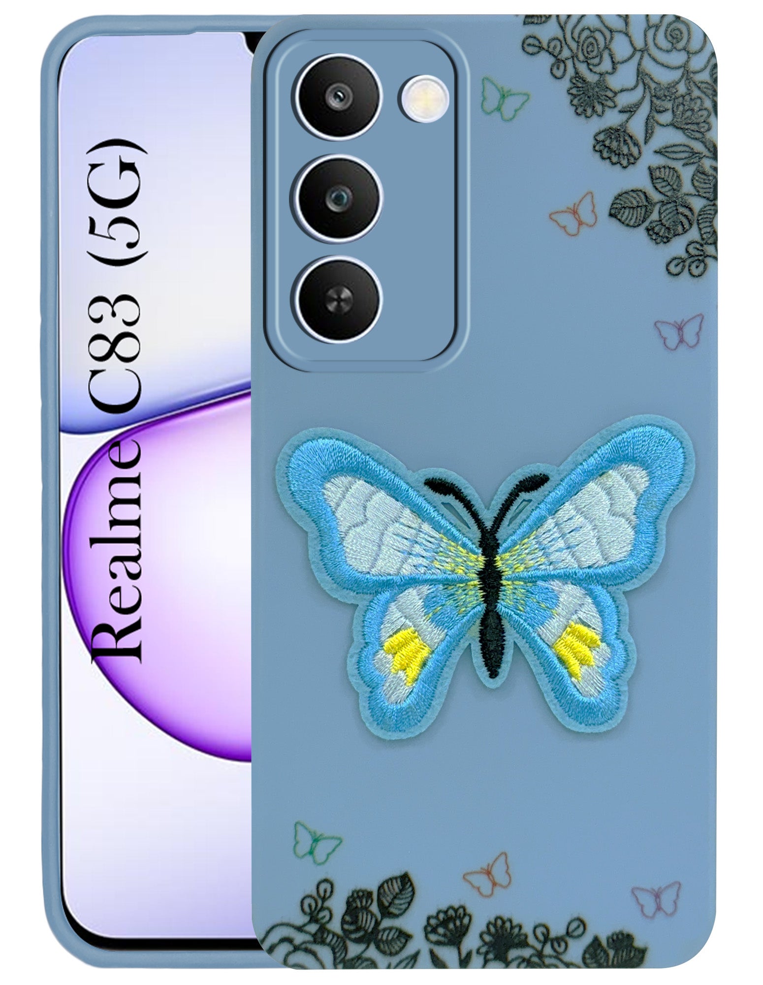 For Realme C83 5G Back Cover Case (Soft Butterfly Embroidery | Women Teen Girls | Camera Protection| Matte Silicone)