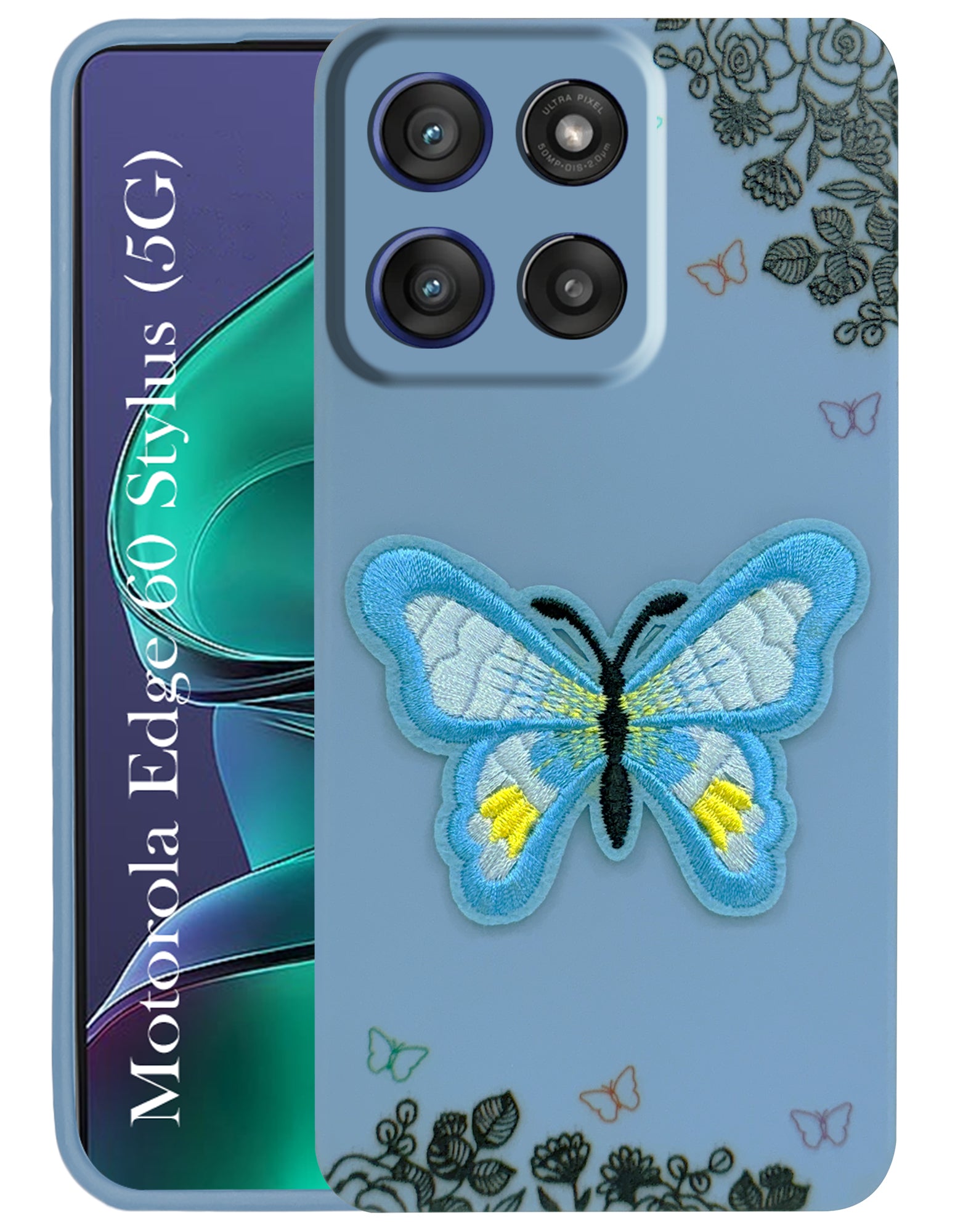 For Motorola Moto Edge 60 Stylus Back Cover Case (Soft Butterfly Embroidery | Women Teen Girls | Camera Protection| Matte Silicone)