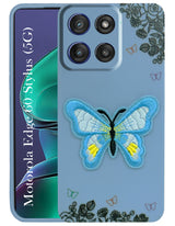 For Motorola Moto Edge 60 Stylus Back Cover Case (Soft Butterfly Embroidery | Women Teen Girls | Camera Protection| Matte Silicone)