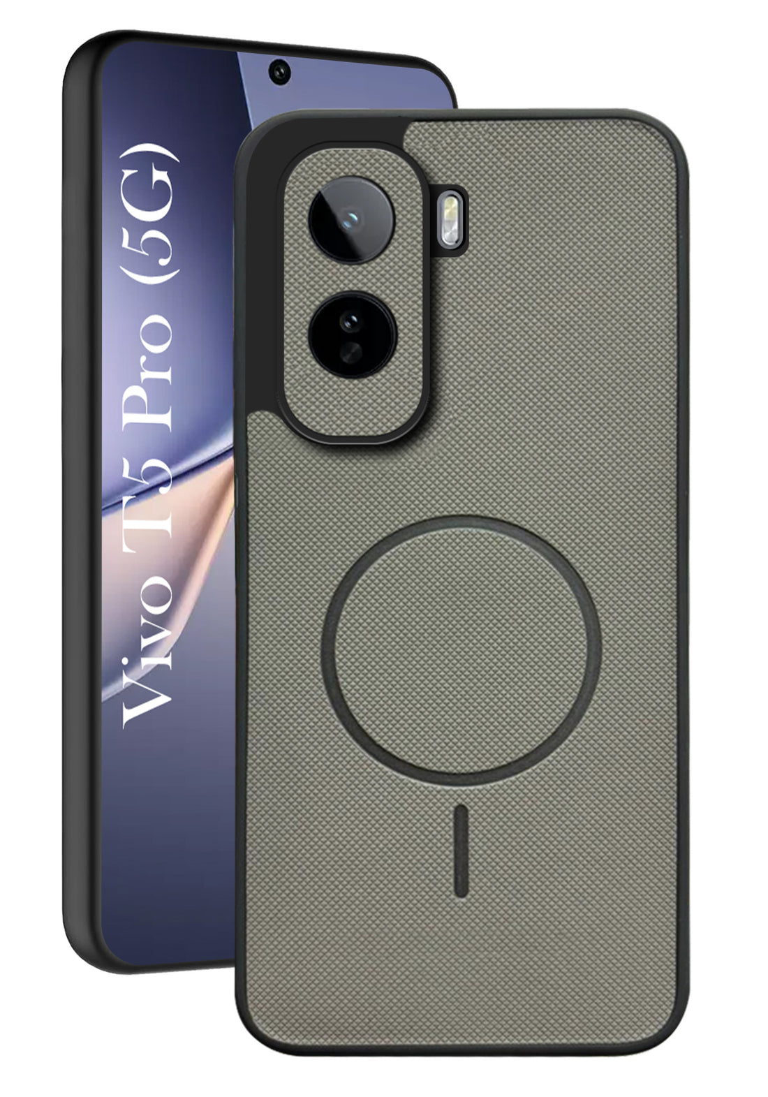 For Vivo T5 Pro 5G Back Cover Case PU Leather (Texture Grip Design | Professional Minimalist | Camera Protection | Soft and Flexible)