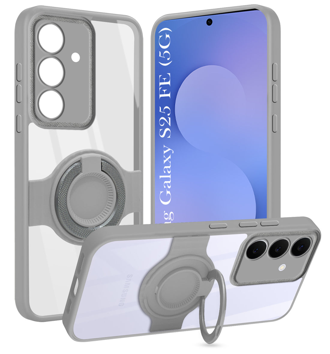 For Samsung Galaxy S25 FE Back Cover Case with stand (Built-in Ring Holder Kickstand | Lifetime Anti Yellow | Camera Protection)