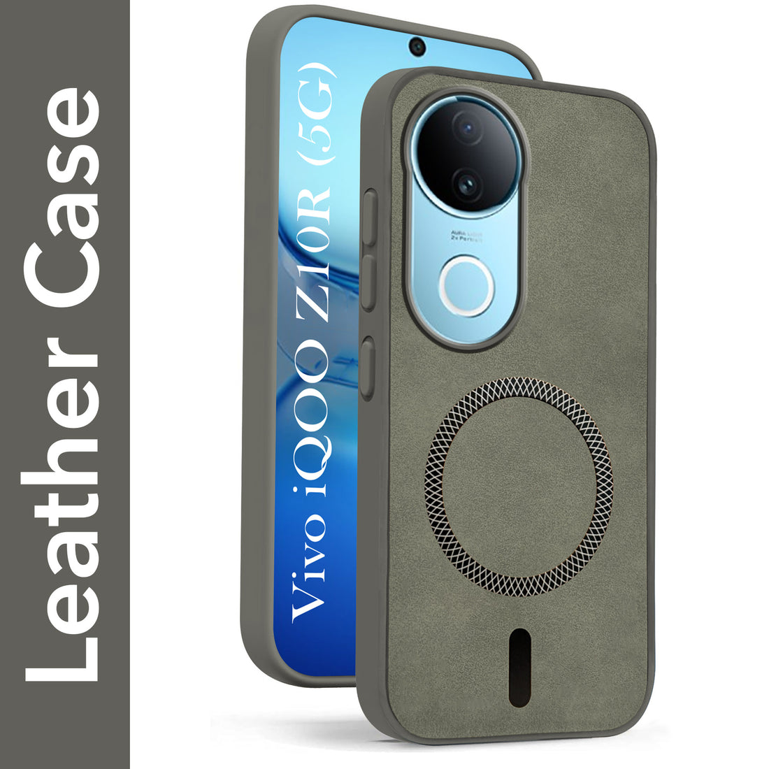 For Vivo iQOO Z10R Back Cover Case Leather Finish (MagSafe Compatible Wireless Charging | Soft Touch | Camera Bump Protection)